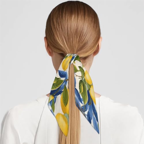 Summer Lemon Leaves Silk Scarf for Women 23.6x23.6" Satin Head Scarf4