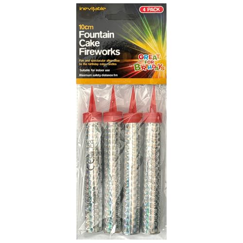 Pack of 4 x Cake Fountains | Cake Topper Decorations | Prosecco Champagne Fountain | Sparkling Fountain | Gold or Silver | Birthdays, Christmas, New Year and Weddings (Silver)