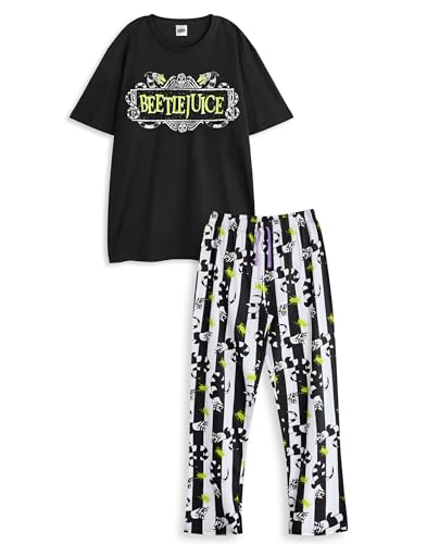 Vanilla Underground Beetlejuice Conjunto de Pijama Negro para Hombre | Pijama de Pernera Larga y Manga Corta con Logo para Hombre | Ropa de Dormir clásica con Logotipo de película