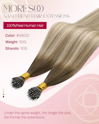 Image of Moresoo Nano Ring Hair Extensions, Brown Dirty Blonde Ombre, 20 Inch | 50g 50 strands, heat-styleable human hair, nano ring extensions for flexible placement and added length