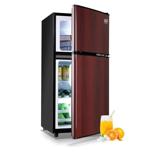 Refrigerator with Freezer 3.5 Cu.Ft with 7 Level Adjustable Thermostat Control 2 Door Energy Saving Top-Freezer Compact Refrigerator Wood