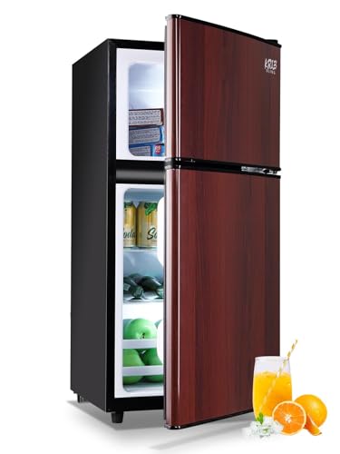 Refrigerator with Freezer 3.5 Cu.Ft with 7 Level Adjustable Thermostat Control 2 Door Energy Saving Top-Freezer Compact Refrigerator Wood