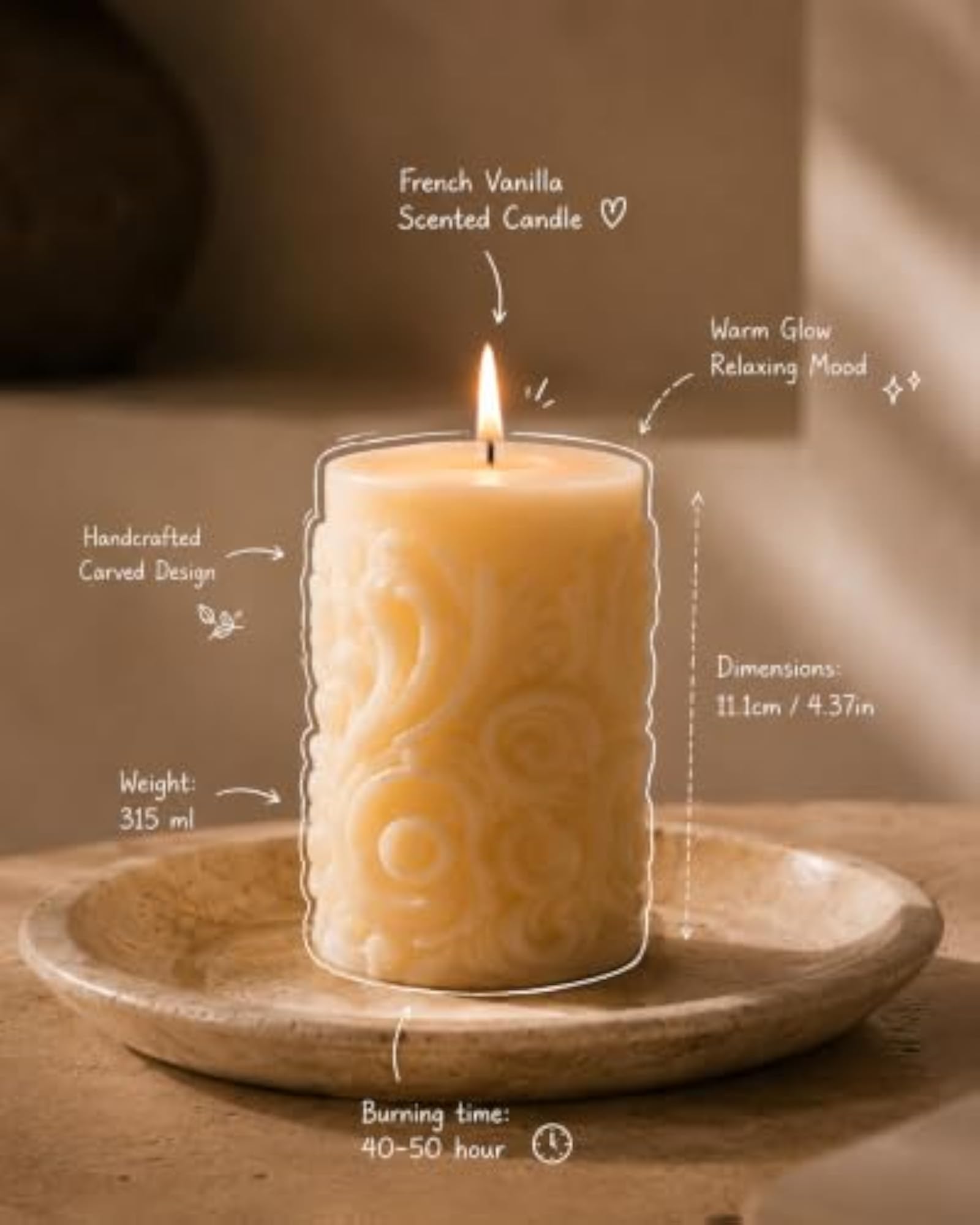 French Vanilla Scented Soy Wax Candle, Decorative Pillar Gift