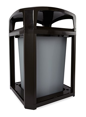 Image of Rubbermaid Commercial Products Landmark Trash Can Frame with Rigid Liner, Dome Top, 35 GAL, Black Plastic, Outdoor for Stadiums /Parks /Shopping Plazas