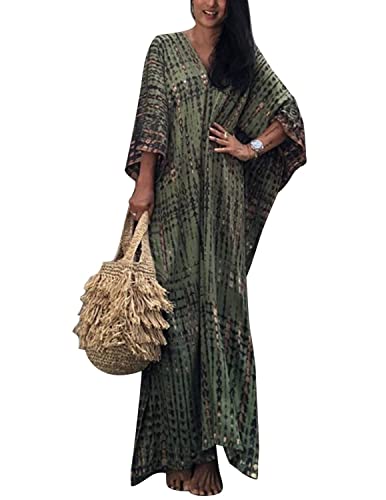 QUNERY Cache-maillot de bain caftan pour femme - Taille unique - Tunique longue de plage, a-vert kaki, Taille Unique Cover