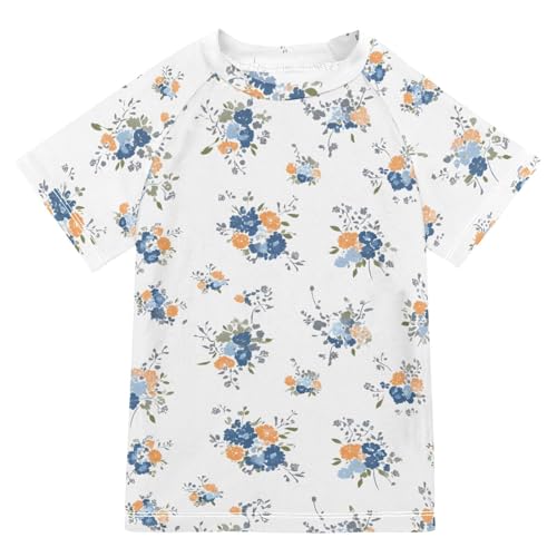 ALAZA Kids Rash Guard Girls Toddler Swim Shirts Short Sleeve White Floral UPF 50+ 3T