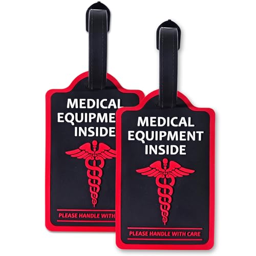 2-Pack Medical Equipment Luggage Tags with Detachable Info Card - Durable Rubber Medical ID Tags for Hospital Devices Suitcases & BackpacksBlack