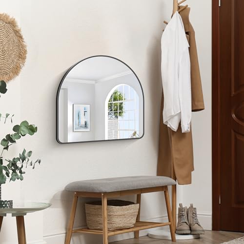 Image of FORBATH Arched Bathroom Mirror 24x24 Inch, Black Bathroom Mirror Wall Mounted Modern Aluminum Alloy Frame Arch Mirror for Bedroom Living Room Entryway, Hanging or Leaning Against Wall