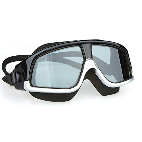 ZJCNHY Schwimmbrille Schwimmbrille, bequem, Silikon, großer Rahmen, Schwimmbrille, Antibeschlag, UV-Schutz, for Herren und Damen, Schwimmmaske, wasserdicht (Color : Clear Silver)