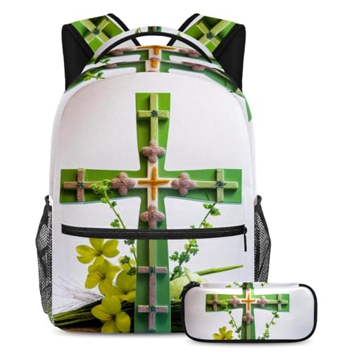 Cartable motif croix verte multicolore avec ensemble sac à dos de 29.4x20x40cm