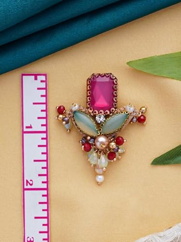 Image of SANJOYA Gold Plated Traditional Embroidered Jewellery for Women & Girls | Stone Studded Wedding, Festive, Mehendi, Sangeet Collection | Necklace, Earrings, Maang Tikka, Bracelet & Ring