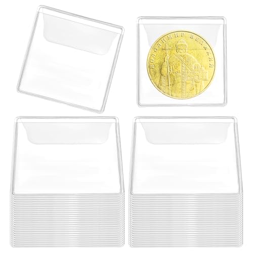 Lot de 50 pochettes individuelles en plastique transparent de 5,3 x 5,1 cm pour pièces de monnaie, billets