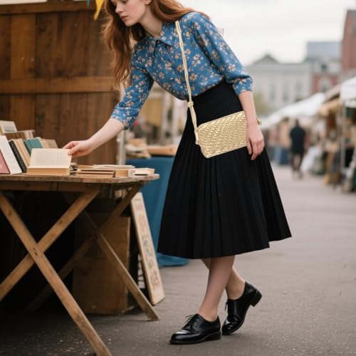 Woven Crossbody Bag for Women,Small Handbag Cute Purse Vegan Leather Handmade Shoulderbag,Lightweight Tote Bag with Strap2