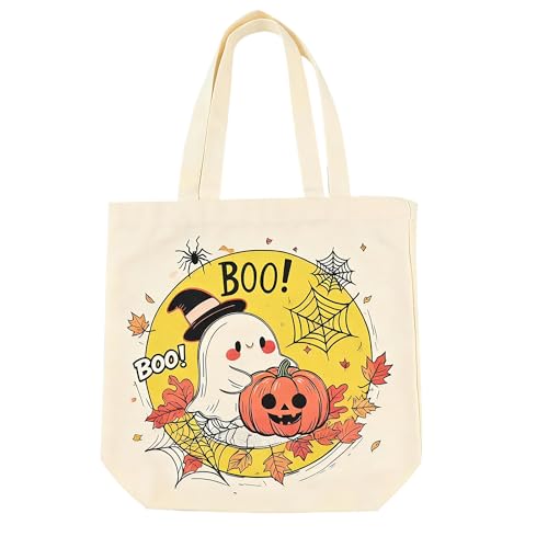 sanchlor 13.8 Large Halloween Tote Bag (Pumpkin with Ghost)