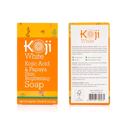 Koji White Kojic Acid & Papaya Skin Brightening Soap, Dark Spots For Face & Body Smooth, Acne Scars, Uneven Skin Tone With Hyaluronic Acid, Hypoallergenic & Not Tested On Animals, 2.82 Oz (2 Bars) #TOP5