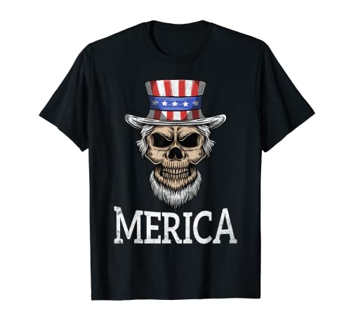 Teschio 4 luglio t shirt zio sam bandiera americana uomo donna maglietta