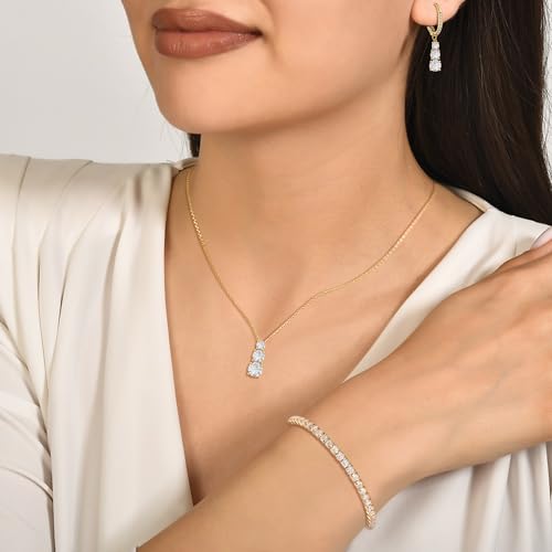 Crysdue Cubic Zirconia Jewelry Set for Women Bridesmaid, Classic Round Cut Drop Lightweight Lever Back Earrings Pendant Necklace Tennis Bracelet for Wedding Prom Party2