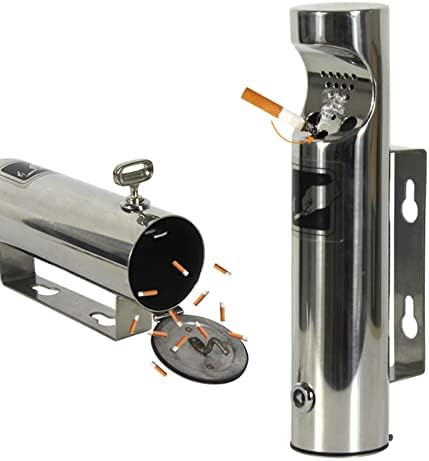 Wall-Mounted Stainless Steel Cigarette Butt Receptacle with Smoking Sign – Durable Outdoor Trash Can for Commercial Use, Sleek Cigarette Disposal Container