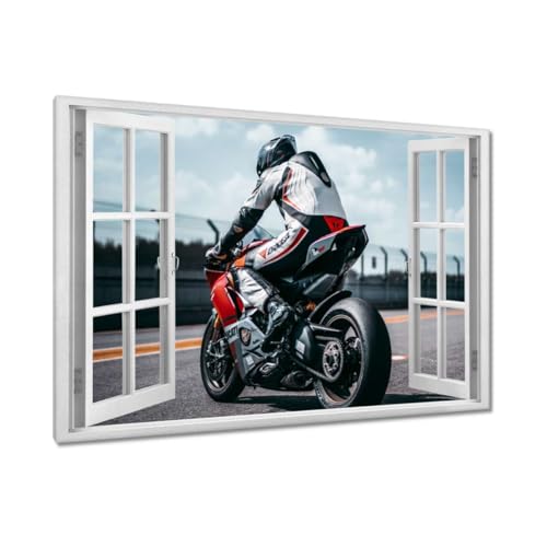 Peinture imprimée sur toile grand format Motard sur piste
