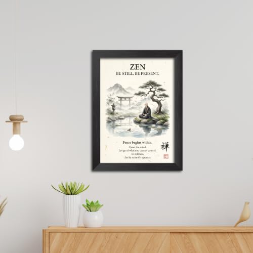 Image of TenorArts Japanese Philosophical Quotes Photo Frame Painting, Zen Poster Framed Wall Hanging Decor Paintings For Bedroom Living Room Home and Cafe, Minimal Drawing Framed Posters for Decorations (9x12 inches)