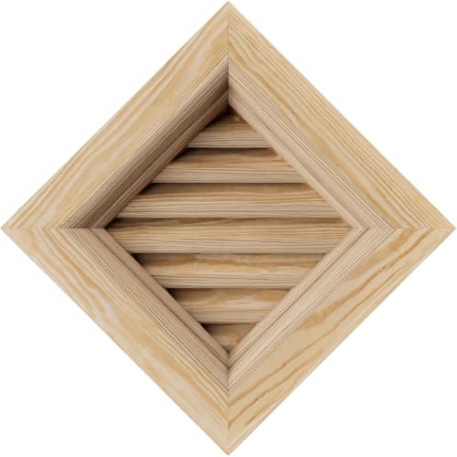 Rustic Wood Gable Vent w/Brick Mould Face Frame, 14"W x 14"H Diamond Gable Vent (20 3/8"W x 20 3/8"H Frame Size): Unfinished, Functional, Smooth Pine