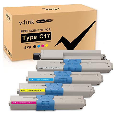 V4INK Compatible Toner Cartridge Replacement for Oki Type C17 C330 (KCMY,4-Pack),for use in OKI C330dn C530dn MC362w MC361 MC561 MC562w MFP Series Printers