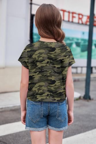 Image of Arshiner Girls Shirt Crop Tops Short Sleeve Summer Drop Shoulder Batwing Sleeve Crewneck Loose T Shirt Tee