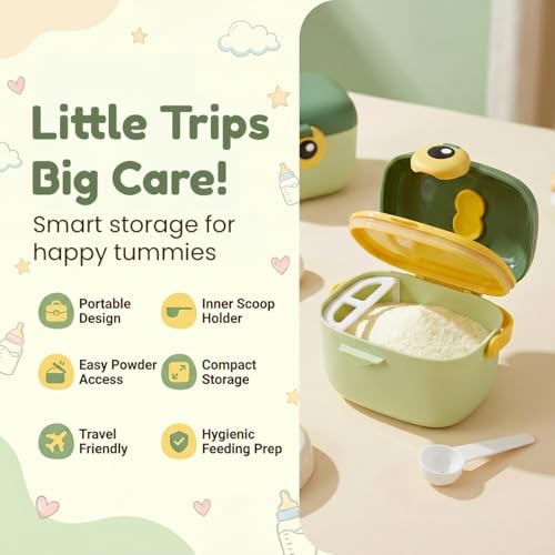 Image of StarAndDaisy Formula Milk Container for Baby Milk Powder Container with Scoop Holder, Portable Formula Dispense, Airtight First Feed Baby Food Storage Container /Box for Travel 200 Grams (Eye-Green)