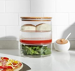 Large 3 Tier Round Stackable Pizza Topping, Pizza Proofing Dough Glass Storage Jars with Lid,Airtight Sealed Food Storage Food Containers for Layered Cereal,Pizza Sauce for Pizza Oven