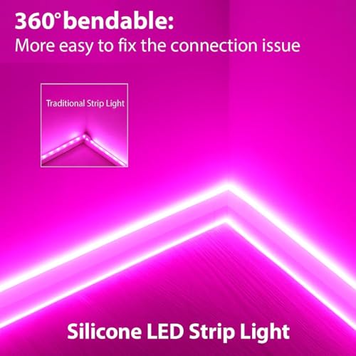 Image of Pink Neon LED Strip Light 5 Meter with Adapter | Flexible IP65 Waterproof Silicone Rope Light for Indoor and Outdoor Bedroom, Ceiling, Gaming Room, Party Decoration