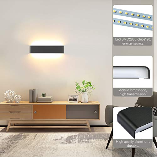 Lightess 18W 40CM Apliques de Pared LED Lámpara de Pared Interior Luz Moderna Agradable Luz de Aluminio Iluminación para Salón, Dormitorio, Sala, Pasillo, Escalera, Negro, 3000K Blanco Cálido