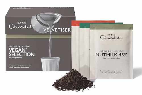 Hotel Chocolat Vegan Hot Chocolate Selection Box - Luxury Chocolate Flakes - Pack of 10 Single-Serve Sachets 310g - Suitable for Vegetarians & Vegans