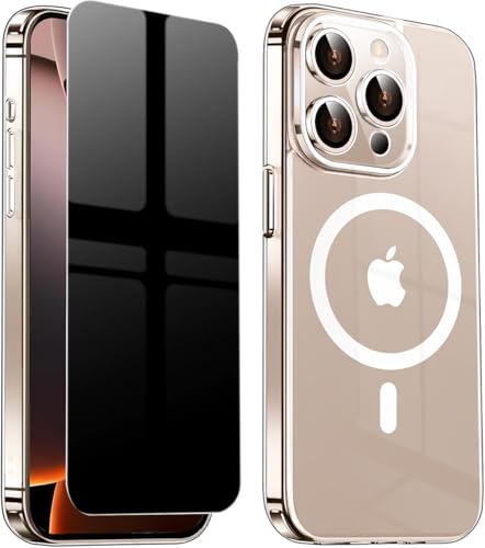 Image of Magnetic for iPhone 16 Pro Clear Case with Privacy Screen Protector & Full Camera Cover,[Non-Yellowing] Shockproof Clear Phone Case with MagSafe Women Girls for iPhone 16Pro 6.3 inch