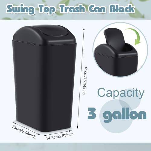 Image of Hoolerry 6 Pcs 3 Gallon /12 Liter Small Trash Can Plastic Kitchen Garbage with Lid Small Trash Bin for Bathroom Office Bedroom Kitchen Waste Outdoor (Black)