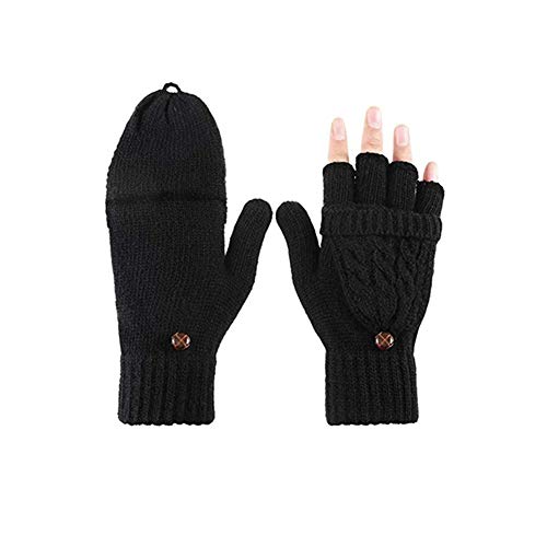 Bkrdty Hiver Chauds Tricoté Gants Femmes Demi-Doigts Mitaine Convertible Gants Sans Doigt avec Couverture de Pouce Boutonnée pour Femmes Filles Cover