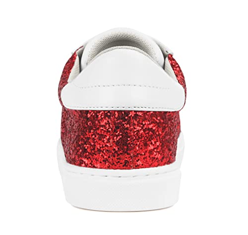 Image of PARTY Women's Fashion Sneaker Lace Up Low Top Comfortable Cushioned Walking Shoes,Podcast,RED Glitter,10