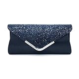 KALAIEN Envelope Clutch Purses for Women Glitter Evening Bag Handbags For Wedding and Party (Navy bl