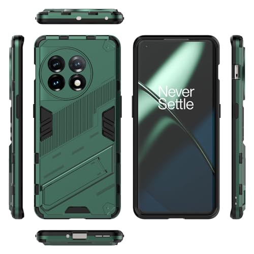 Image of SPL Punk Armor Bumper Back Case Cover for OnePlus 11 5G | Holder & Kickstand in-Built | 360 Degree Protection Back Case Cover (Green)