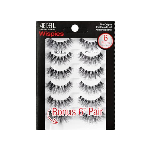 Ardell Multipack Wispies False Eyelashes, Medium Volume, Long Length, Vegan Friendly, 6 Pairs (Pack of 1)