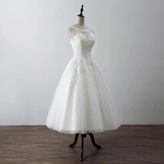 XYAYE Lace Tulle Wedding Dresses for Bride Boho Sheer Vintage Bridal Gowns Short A-line Wedding Gowns for Women3