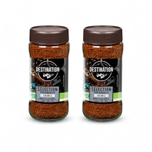 Pack 2 Café Selección 100% Arábica Soluble Liofilizado Destination Bio 100 g, Café Ecológico Instantáneo de Sabor Suave y Aromático, Total 200 g
