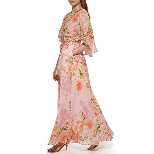 Eliza J Women's Maxi Style Caplet Chiffon Elbow Sleeve Jewel Neck Dress, Blush #TOP2