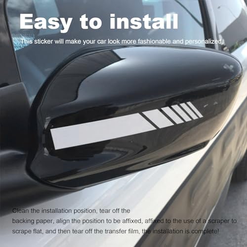 Image of Augeny 2 PCS Car Rear View Mirror Stickers, Waterproof Vinyl Auto Side Rearview Mirror Stripes, Universal Reflective Anti-Collision Striped Warning Decal for Most Vehicles (White)
