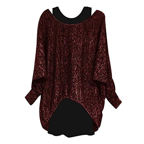 Oberteile Damen Elegant - Oversize Pullover Damen Fledermausärmel Zweiteilig Langarmshirt Fledermaus T Shirt Langarm Tunika Große Größen Locker Lässig Party Festlich Tops Blusen & Tuniken für Frauen