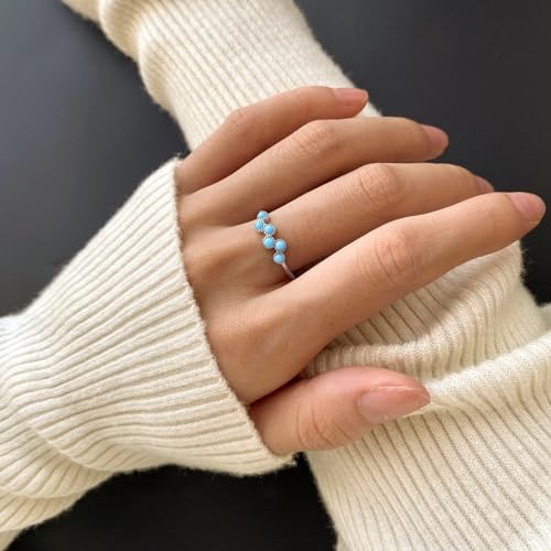 YAYAYOUYOU Vintage Petite Dainty Ring 14K Rose Gold Plated Turquoise Stackable Ring for Women Everyday Comfort Ring Bohemia Promise Band Ring 10#, JUN-Q400-272