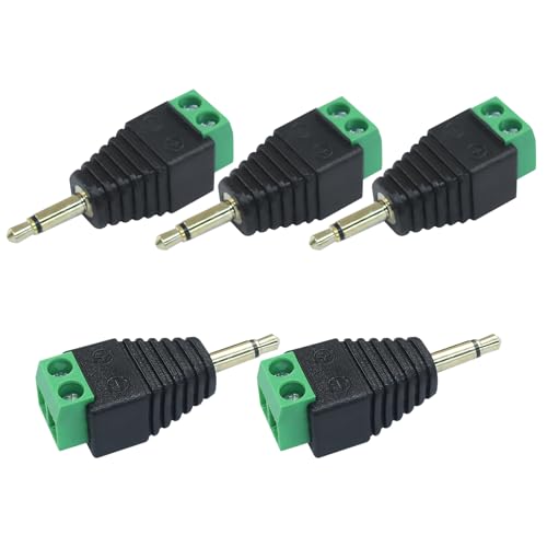 AKVIBG 5 Pack 3.5mm Screw Terminal Block Connector，Replacement Repair Plug, 1/8' TS Mono Male Connector Adapter, DIY Audio Jack for Microphone Speaker Cable/Technicians