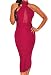 Sexy Womens Mock Neck Sheer Peep Hole Party Club Midi Dress (Small, Wine)