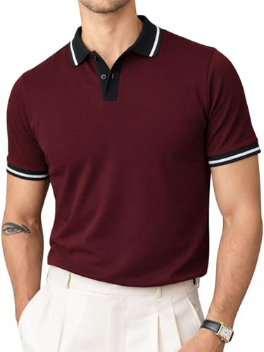 Image of Veirdo Men's Polo T-Shirt Regular Fit with Contrast Pattern & Striped Trim on Collar and Half Sleeves, Stylish Solid Casual, Weekend & Outdoor Wear (Sizes S to 2XL)