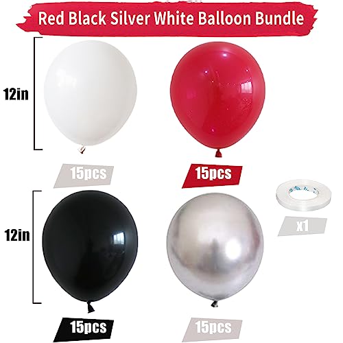 Red and Black Balloons, 60 PCS Red Black and White Balloon Set with Metallic Silver Balloons, 12 Inch Silver Balloon for Kids Boys Graduation hero Theme Party Birthday Party Decorations by Jobkoo - Used condition - Image 2