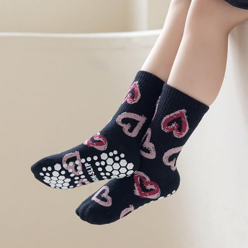 BINIDUCKLING 5 Pack Toddler & Kids Non Slip Athletic Crew Socks with Grips 1-12 Years4
